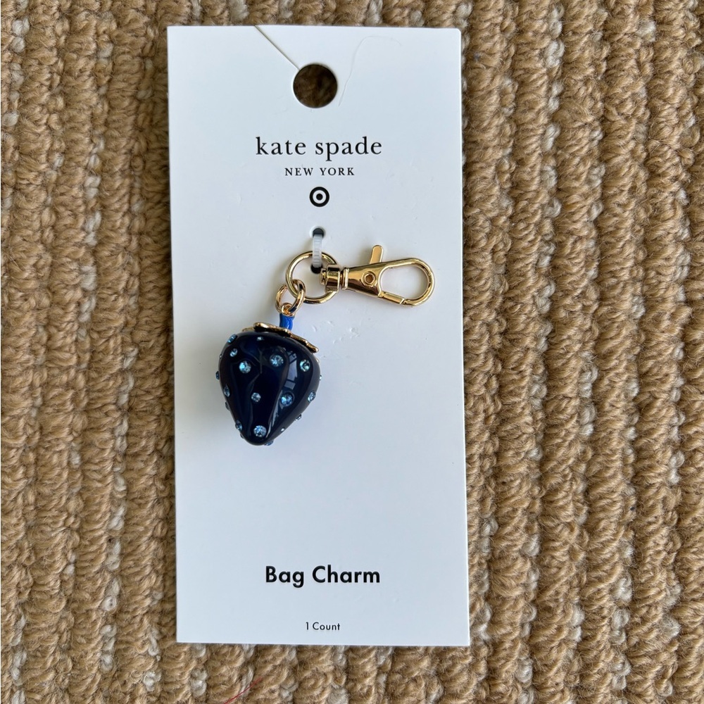 Kate Spade New York x Target Blue Strawberry Bag Charm Keychain Blue Gold NWT